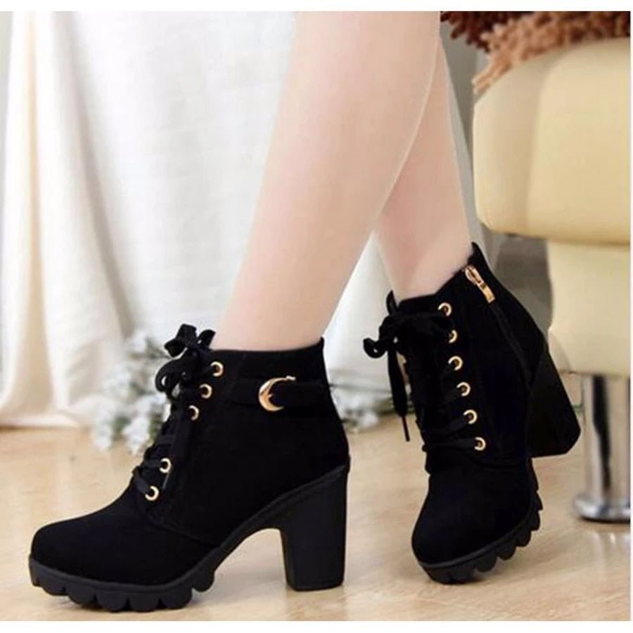 Bottines Féminines à Talon Haut et Bout Arrondi pour Automne - LuxeStyle