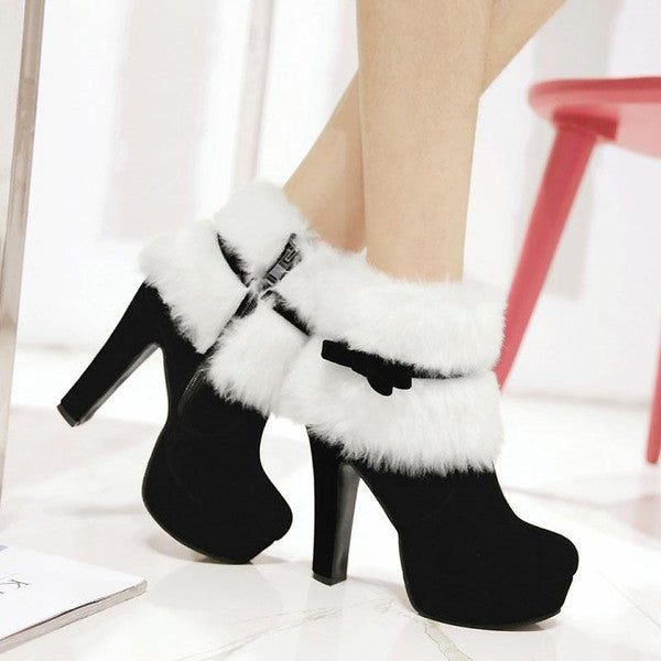 Bottes Femmes Hiver à Talon Plat avec Fermeture Éclair