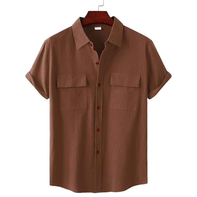 Chemise Casual Relaxe avec Poches et Manches Courtes