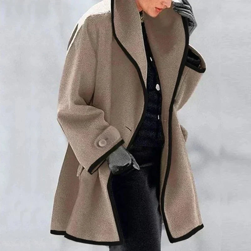 Manteau Femme Blanc Ivoire à Contraste Chic avec Fermeture Boutons