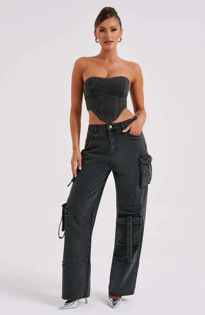 Combinaison Corset à Bretelles et Pantalon Cargo Détente pour Femme