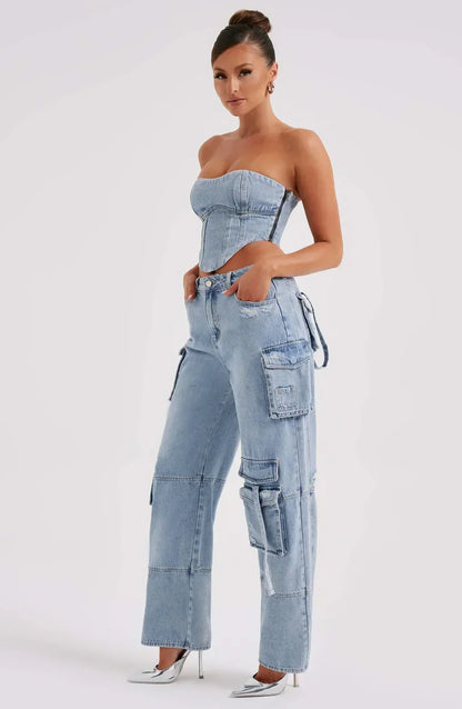 Combinaison Corset à Bretelles et Pantalon Cargo Détente pour Femme