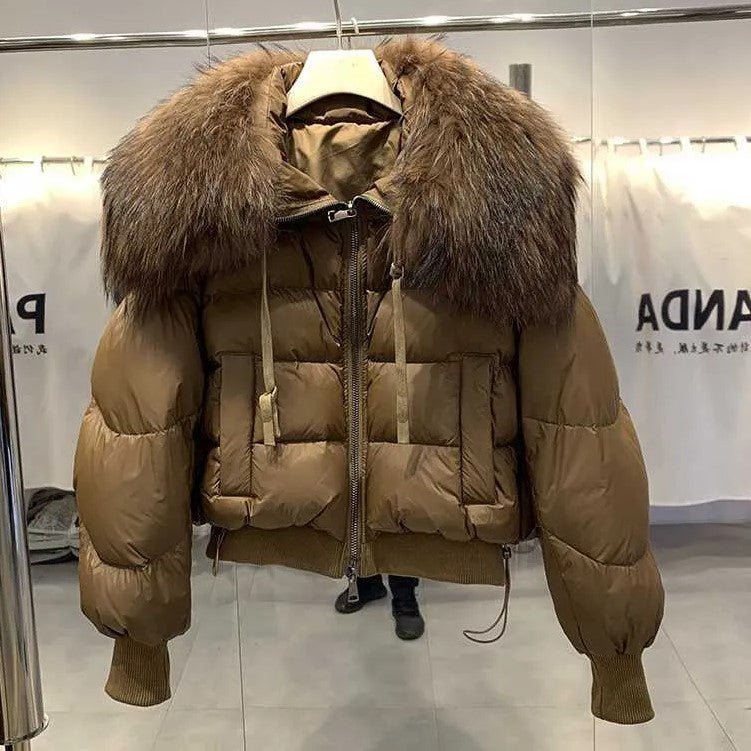 Parka Hiver Femme au Col en Fourrure Synthétique avec Fermeture Éclair