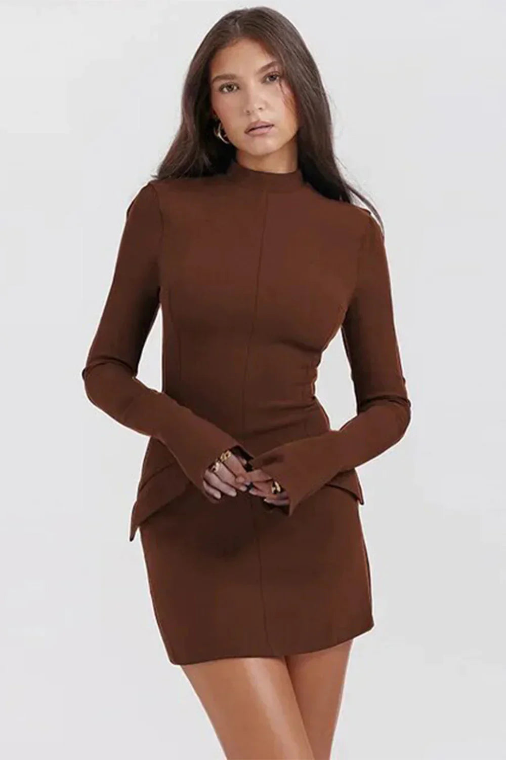 Robe Élégante Manches Longues Bleu Foncé Femme