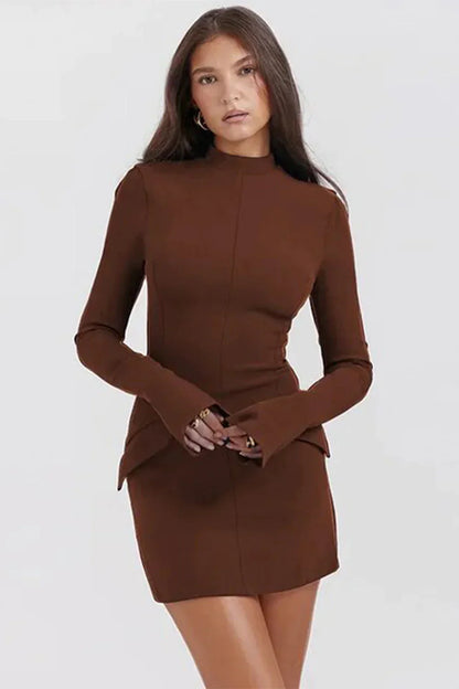 Robe Élégante Manches Longues Bleu Foncé Femme