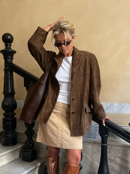 Veste cuir brun féminine élégante