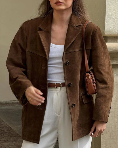 Veste Femme Suédine Brun Chic et Élégante