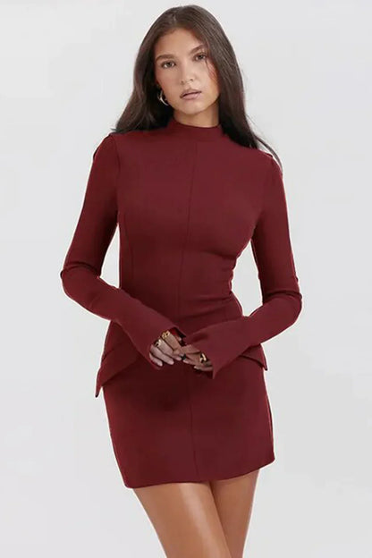 Robe Élégante Manches Longues Bleu Foncé Femme