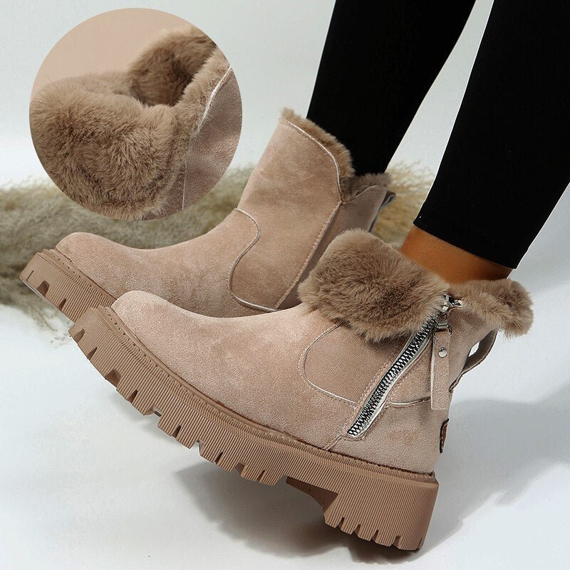 Bottes Daim Noir Élégantes Fourrure Intérieure