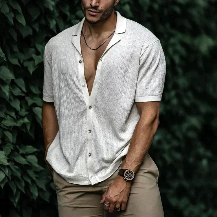 Chemise Homme Lin Élégant Manches Courtes