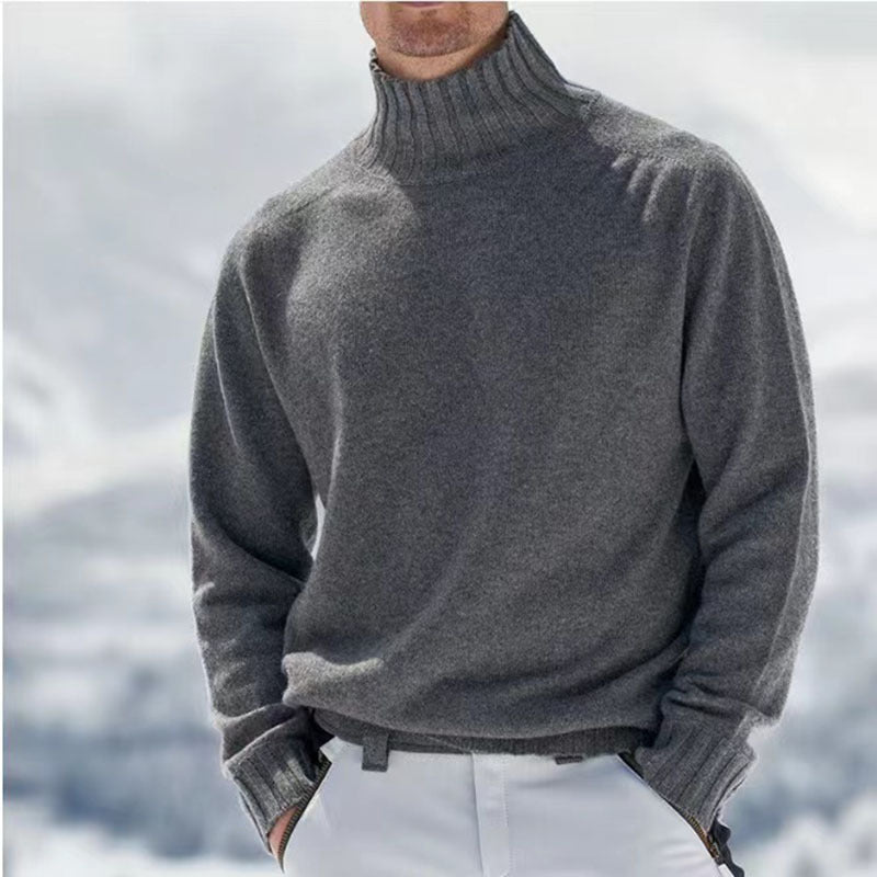 Pull Homme Hiver Laine Marine Col Montant