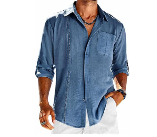 Chemise Homme Lin Élégant à Manches Longues
