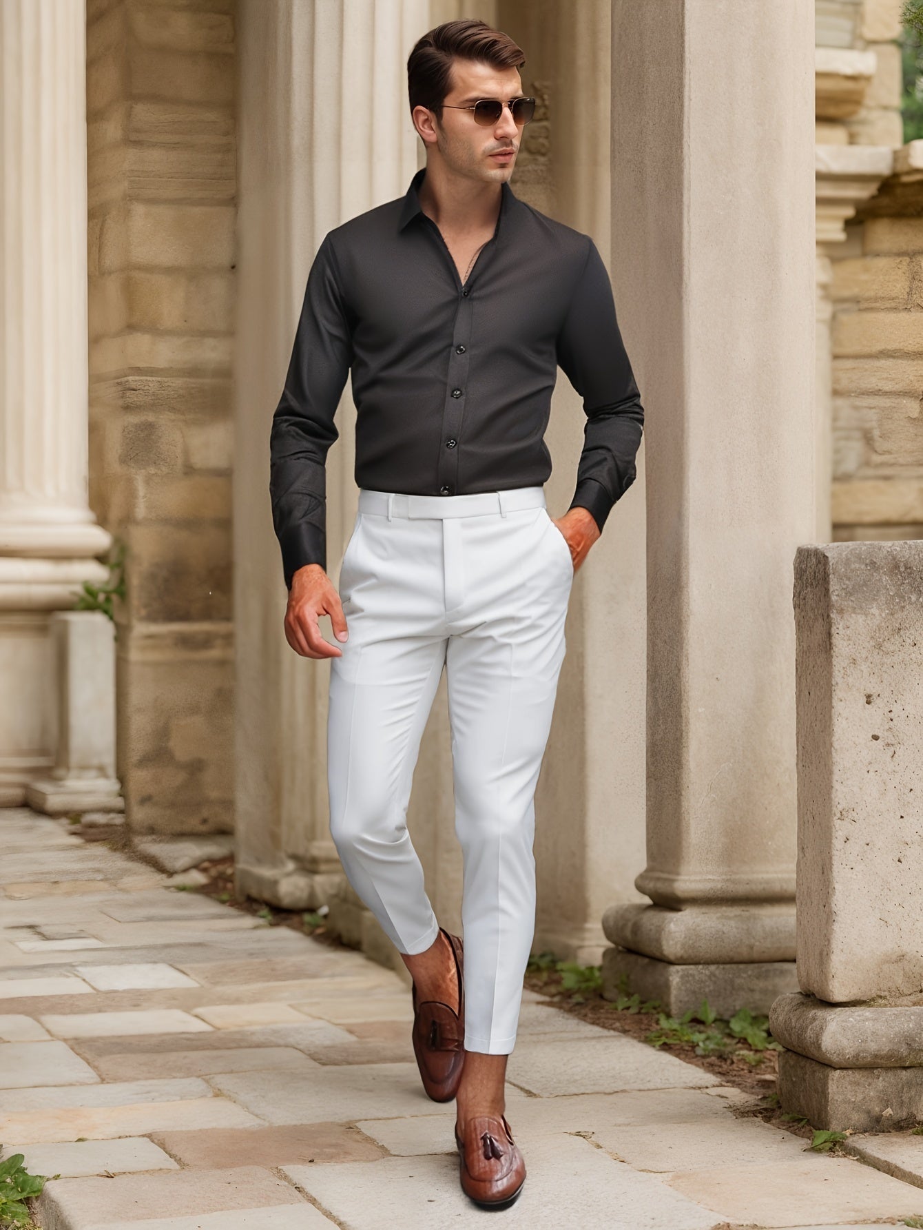 Chemise Homme Marine Classique à Manches Longues