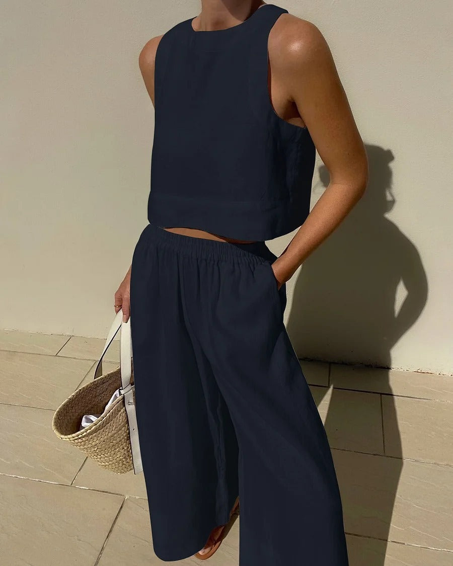 Tenue Élégante Femme en Lin - Ensemble Haut et Pantalon