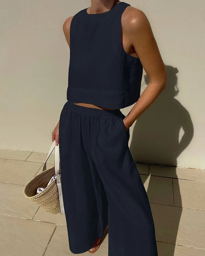 Tenue Élégante Femme en Lin - Ensemble Haut et Pantalon