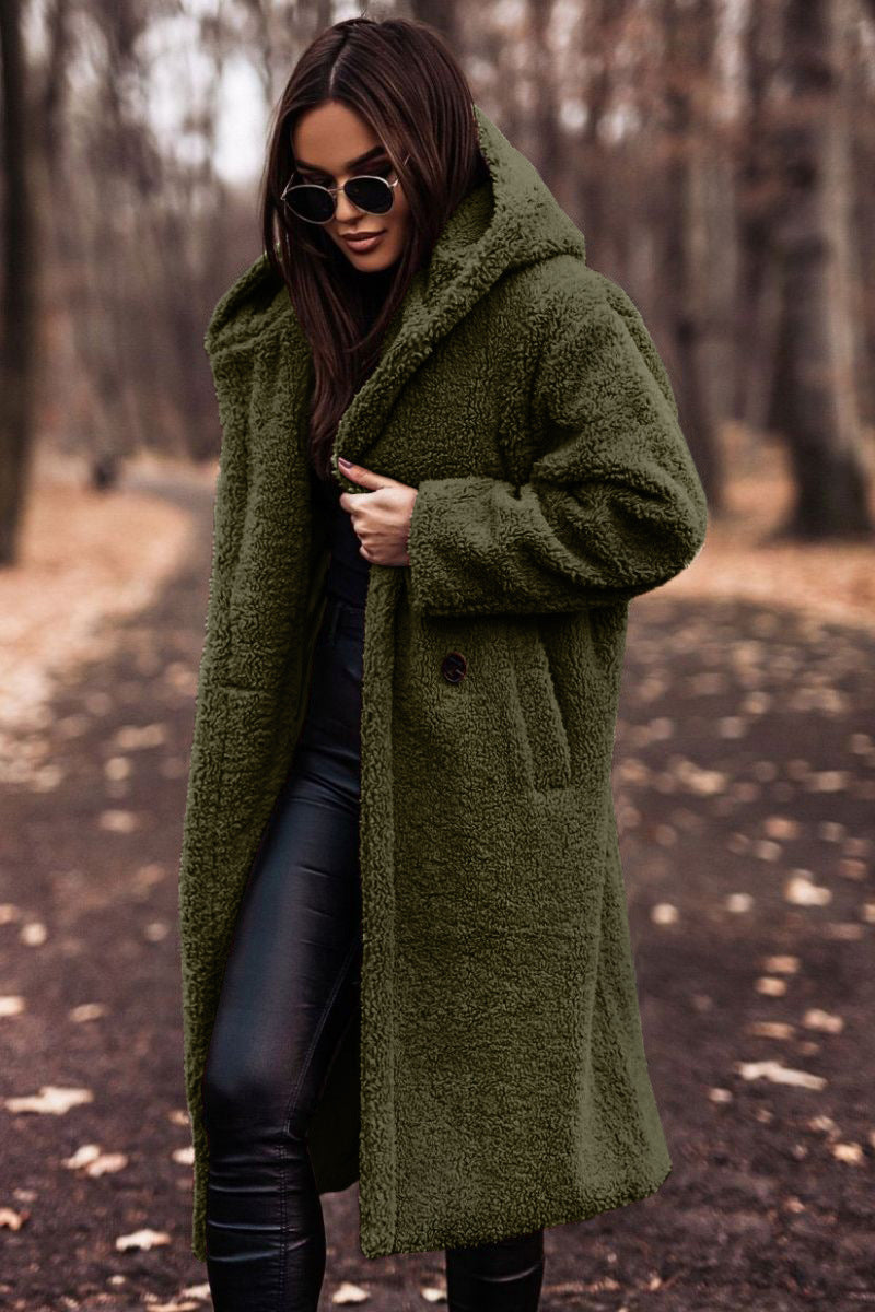 Manteau femme hiver faux cuir marron avec capuchon