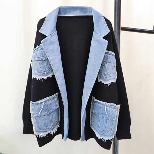 HADRIA - Gilet en Denim Tricot Femme