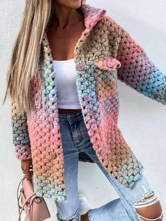 Cardigan Tricoté Chaud avec Poches et Détails Brodés
