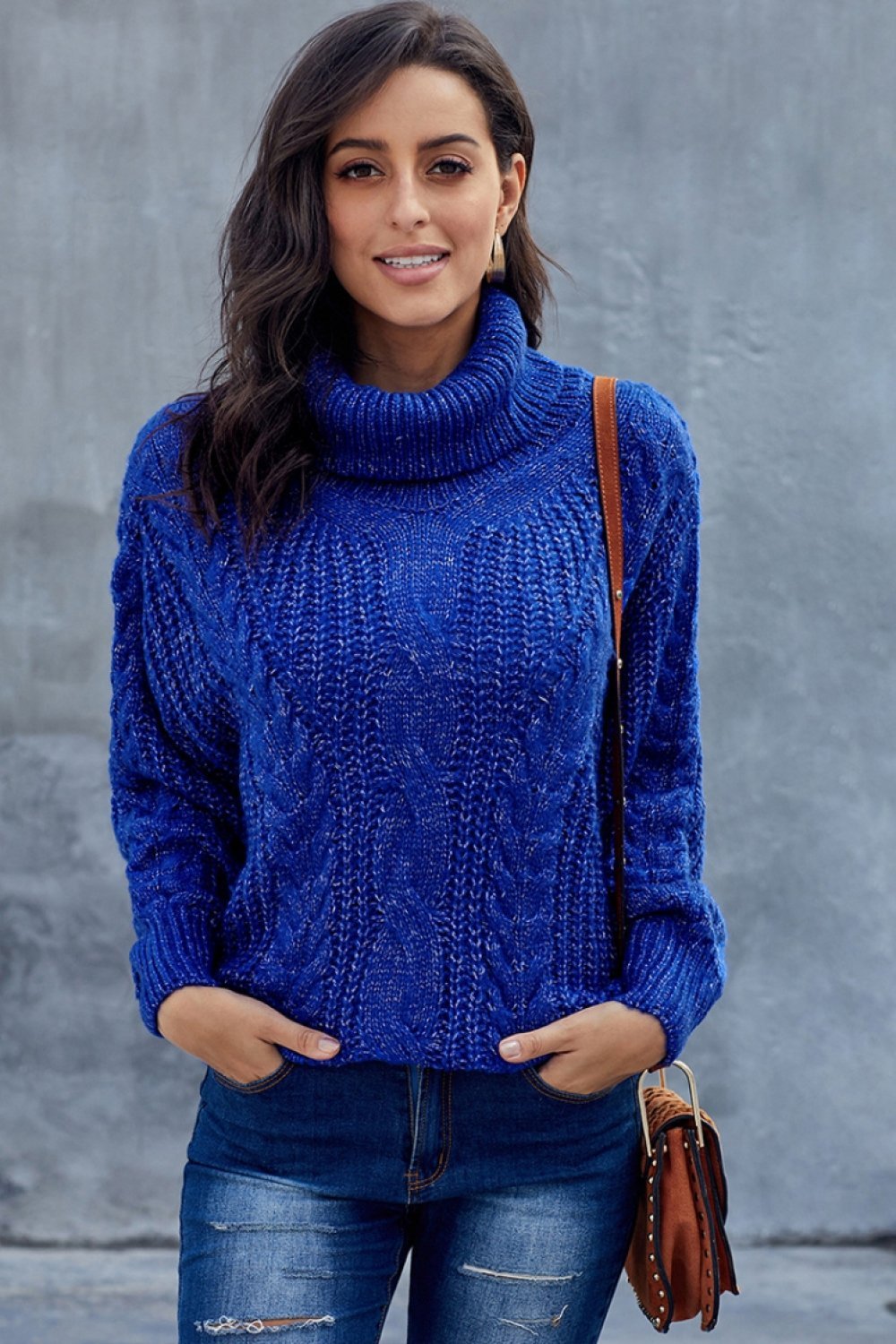 Pull Femme Marron Douillet à Col Roulé