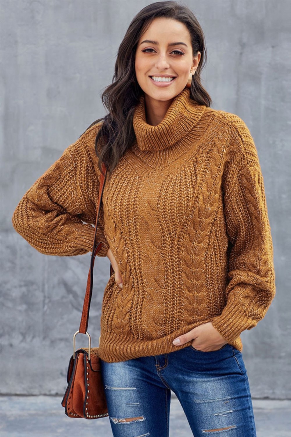 Pull Femme Marron Douillet à Col Roulé - LuxeStyle