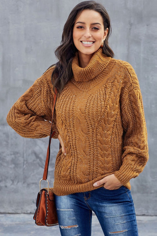 Pull Femme Marron Douillet à Col Roulé - LuxeStyle