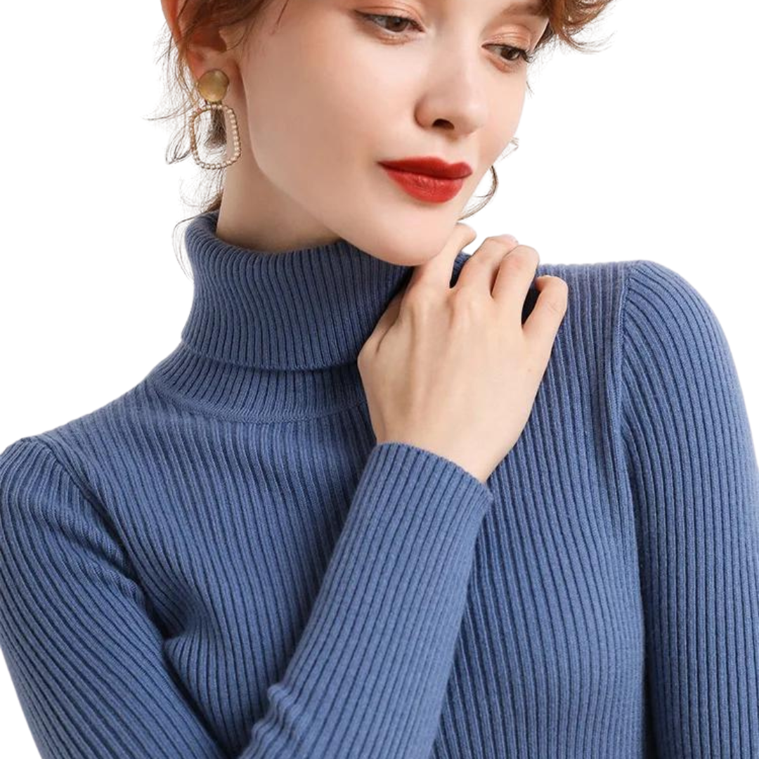 Pull à col roulé marine femme élégant - LuxeStyle