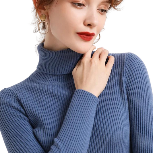 Pull à col roulé marine femme élégant - LuxeStyle