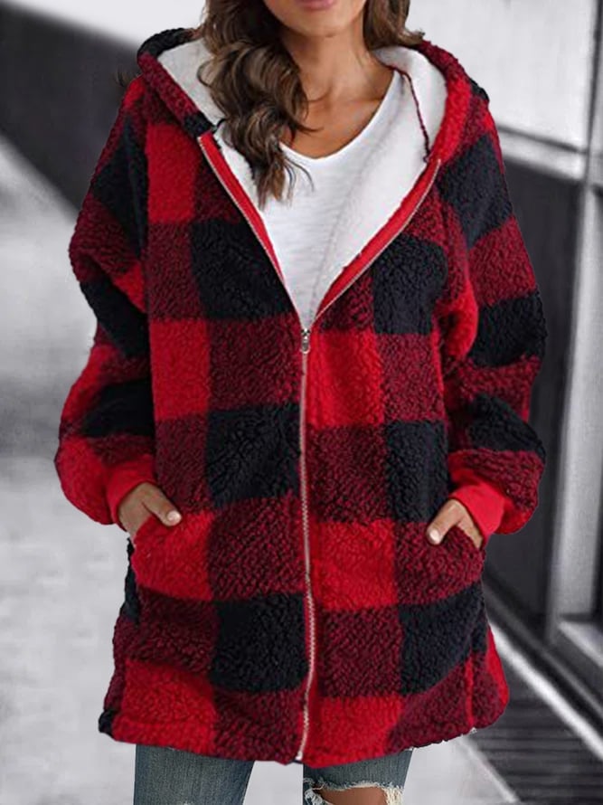 Parka Femme Hiver Carreaux Marine et Blanc