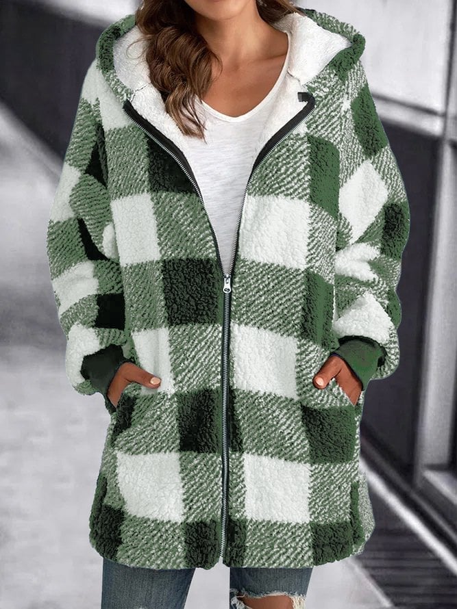 Parka Femme Hiver Carreaux Marine et Blanc