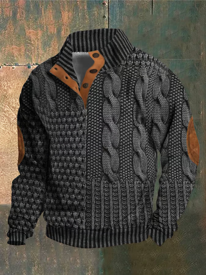 Pull Homme Hiver à Col Boutonné en Laine Douce