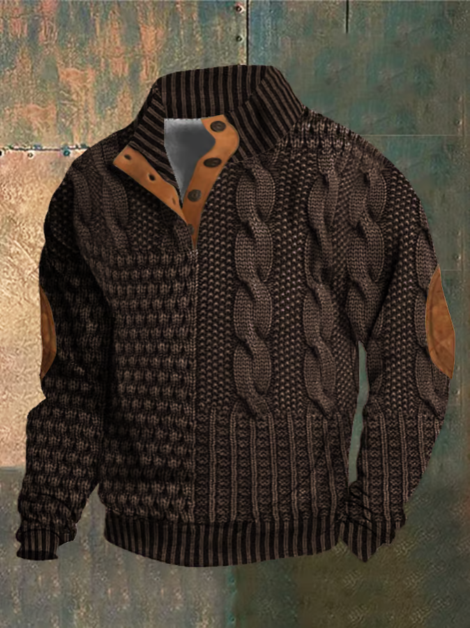 Pull Homme Hiver à Col Boutonné en Laine Douce