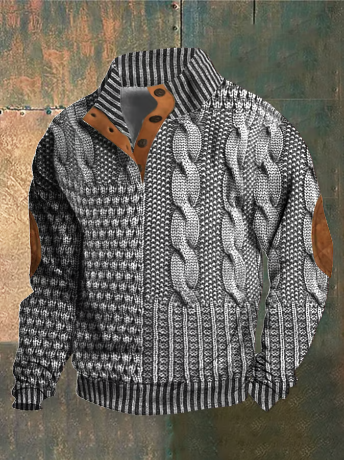 Pull Homme Hiver à Col Boutonné en Laine Douce