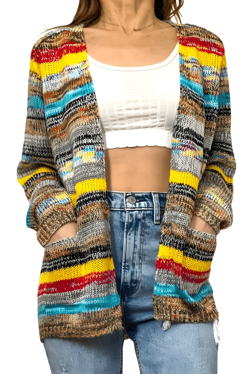 Veste Femme Rayée Chic - Légère et Tendance à Manches Longues - LuxeStyle