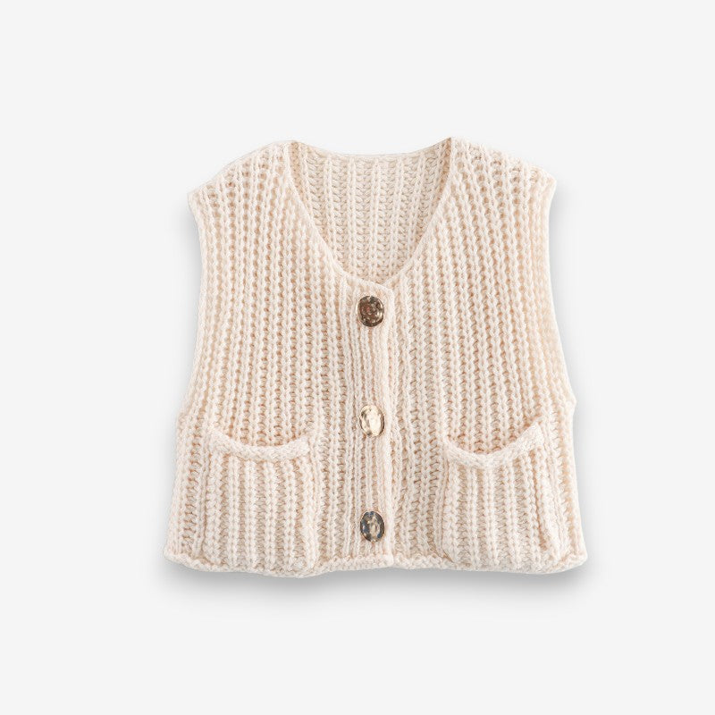 Gilet Femme Élégant Col V Boutonné