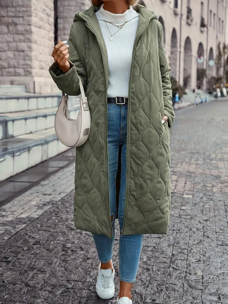 Manteau femme long douillet vert olive