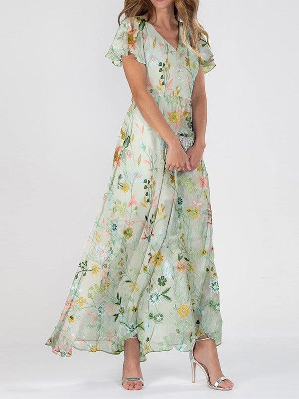 Robe Femme Élégante Imprimé Floral avec Décolleté en V - LuxeStyle