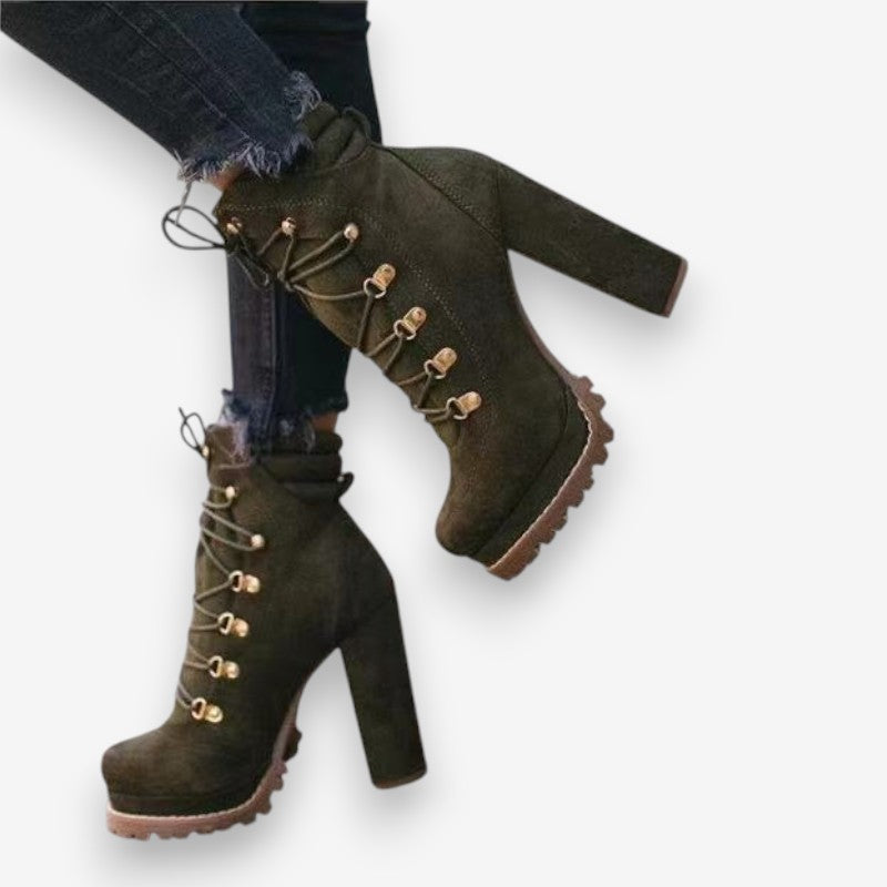 Bottines Chic à Talon Épais et Fermeture Lacet