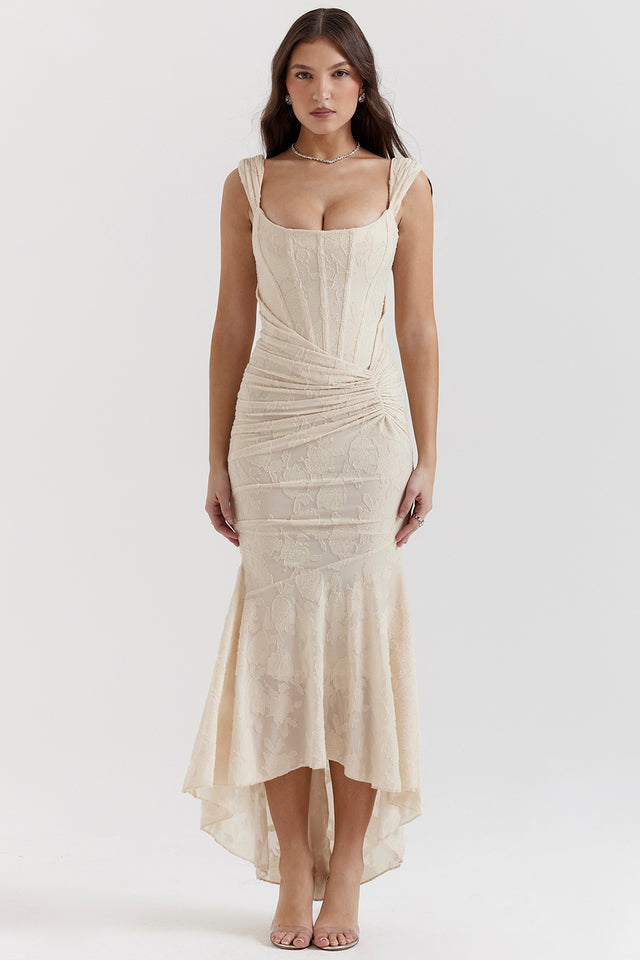 Robe Féminine Longue Corail à Épaules pour Femme
