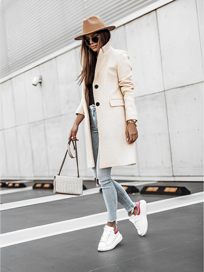 Manteau Femme Châtain Chic avec Fermeture et Pochettes