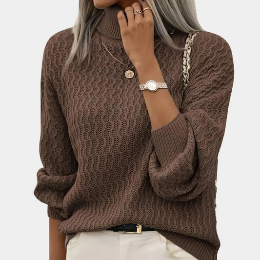 Pull Femme Brun à Col Roulé Douillet - LuxeStyle