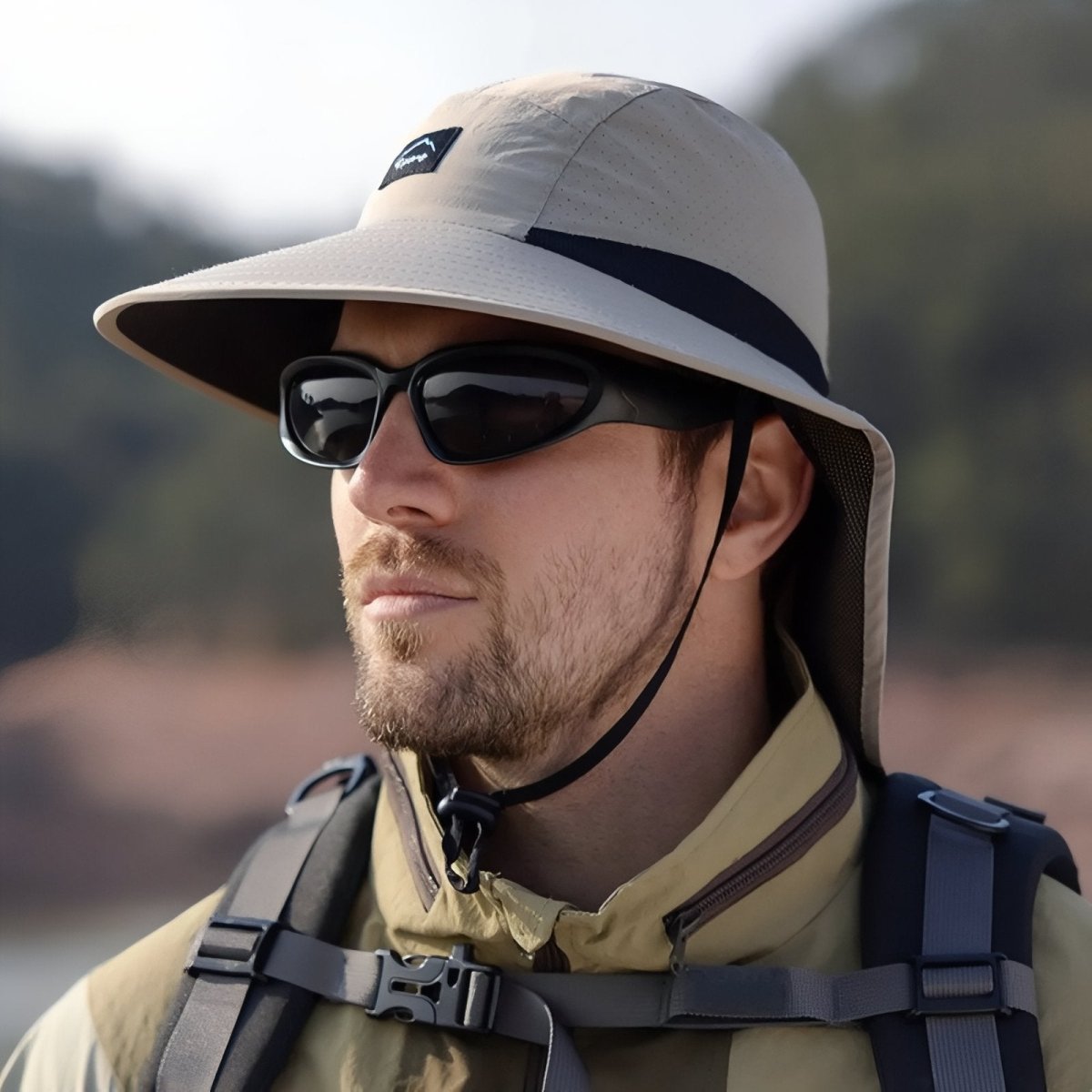Chapeau de randonnée léger avec protection nuque → Casquette de marche légère avec couvre-nuque