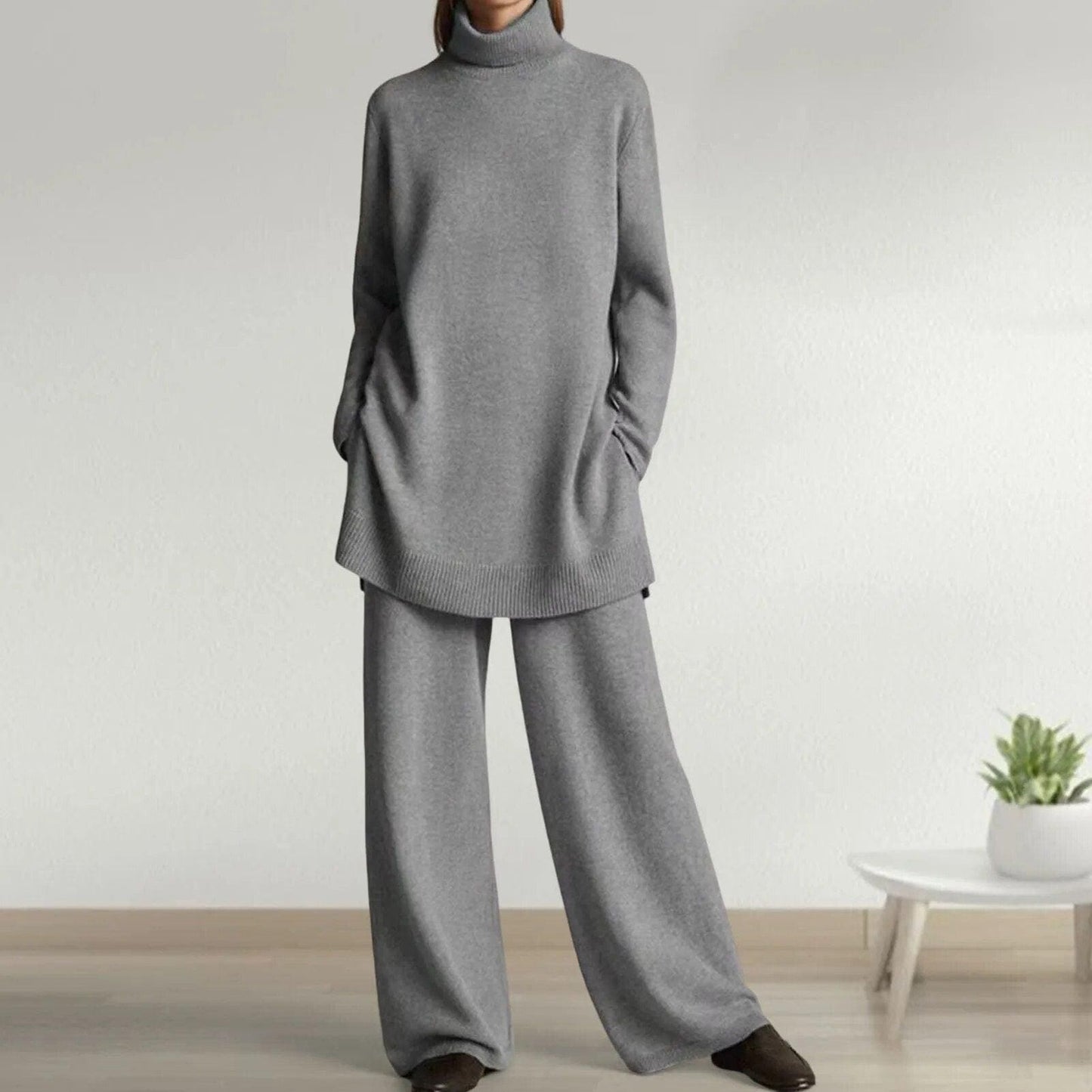Pull Cachemire Doux pour Femme avec Pantalon Noir