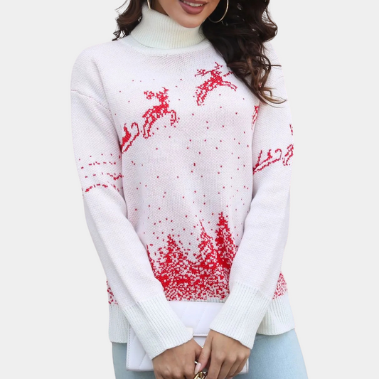 LISANA - Pull de Noël à Col Montant pour Femmes