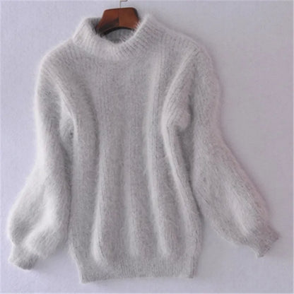 Pull Femme Hiver Rose Doux Col Montant