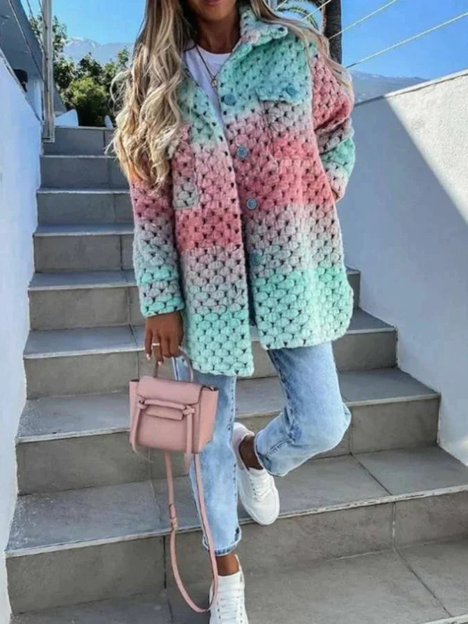 Cardigan Tricoté Chaud avec Poches et Détails Brodés