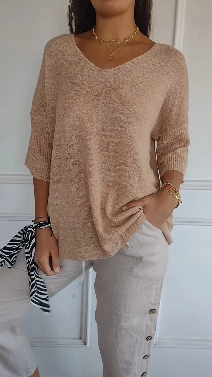 Pull Femme Rose Manches Courtes Élégant