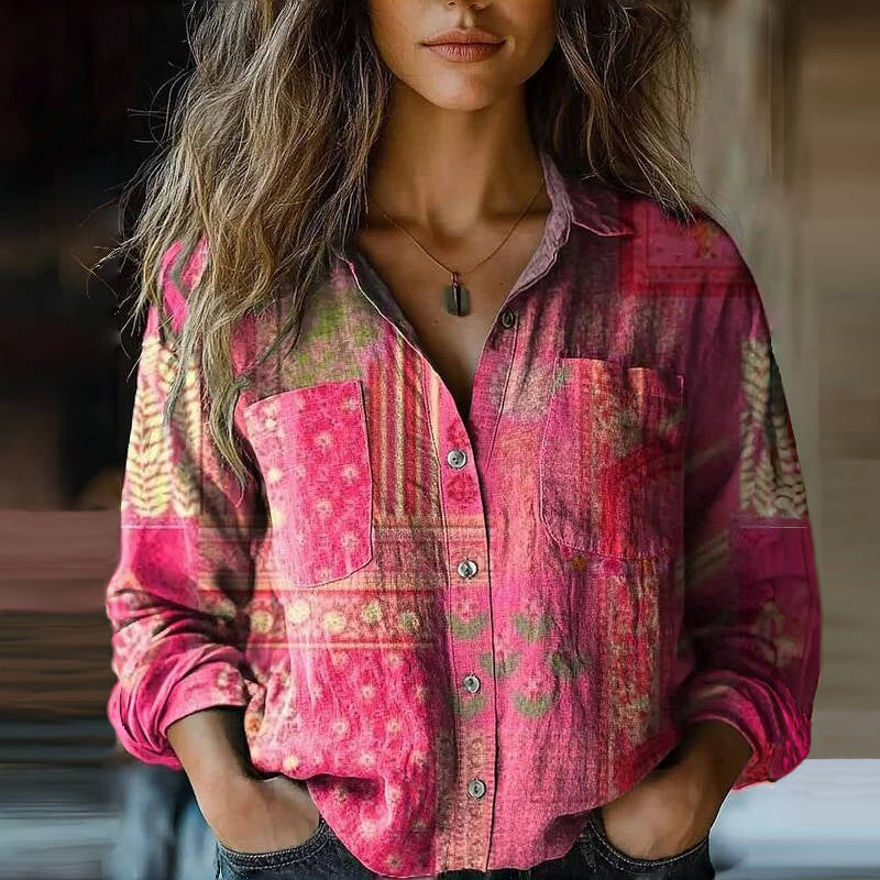 Blouse Féminine Bohème - Blouse Légère avec Imprimé Floral, Col V & Manches Courtes