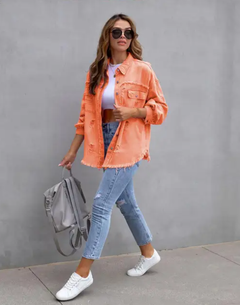 Blouson denim vert femme tendance