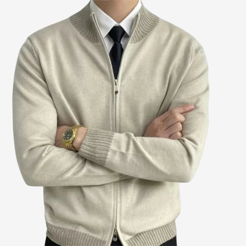 Cardigan Tricot Doux à Fermeture Éclair avec Manches Longues et Coupe Mince - LuxeStyle