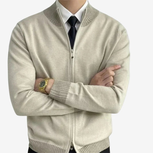 Cardigan Tricot Doux à Fermeture Éclair avec Manches Longues et Coupe Mince - LuxeStyle